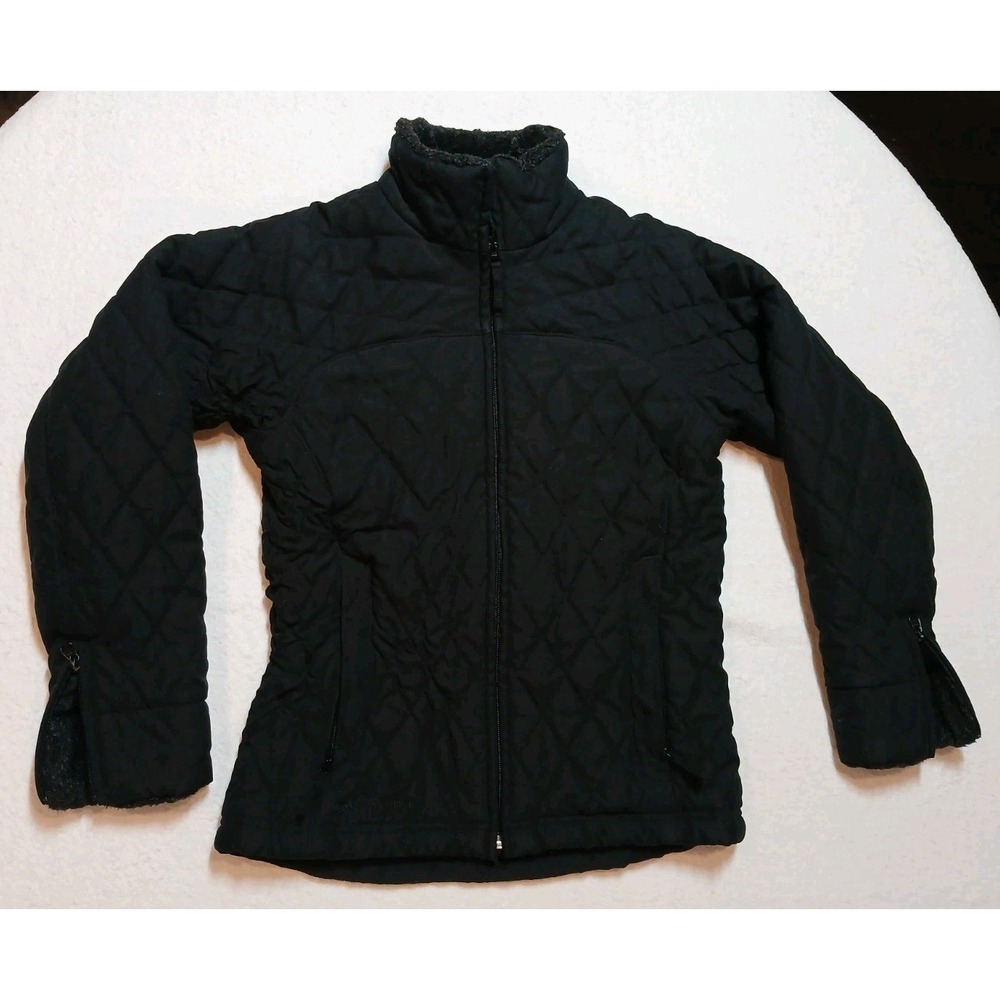Columbia Womens Small Black Diamond Quilted Jacket Faux Fur Collar Full Zip Coat